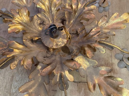 1970 ′ Ceiling Lamp or Wall Lamp Decorated with Flowers and Leaves in Golden Metal Style Maison Baguès, Flowers in Opalescent Glass - Image 4