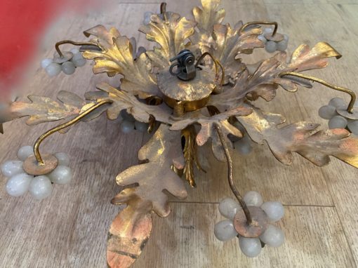 1970 ′ Ceiling Lamp or Wall Lamp Decorated with Flowers and Leaves in Golden Metal Style Maison Baguès, Flowers in Opalescent Glass - Image 3