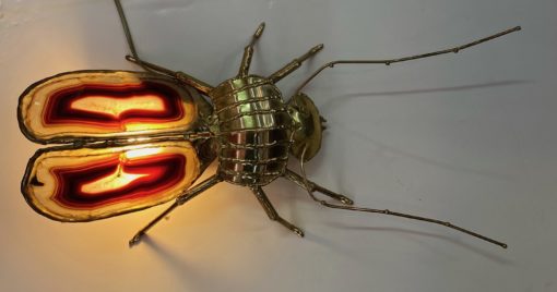 1970' Gilded Bronze Wall Lamp Cicada Style Duval Brasseur Enlightening 22 X 48 cm