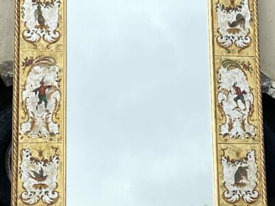 1950/70 Miroir aux Chinois Décor Eglomisé Et Feuilles d'Or
