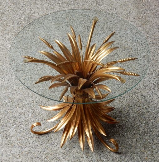 1970′ Guéridon Ou Table Basse Gerbe De Blé Modèle D’Après Goosens Métal Doré Comme Pour Coco Chanel D53 – Image 2