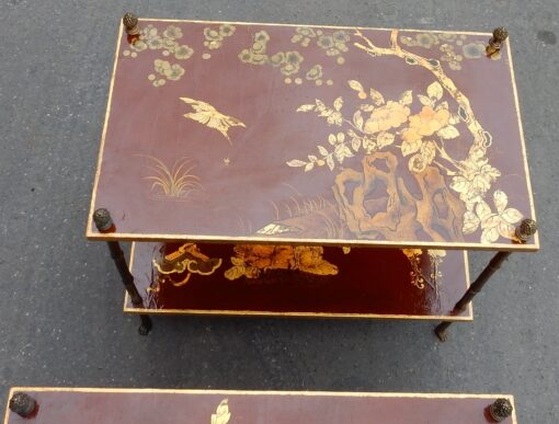 1950′ Paire de Tables Maison Baguès Décor Bambou en Bronze Doré Avec Plateaux Laque de Chine 60 X 35 X H 56 – Image 10