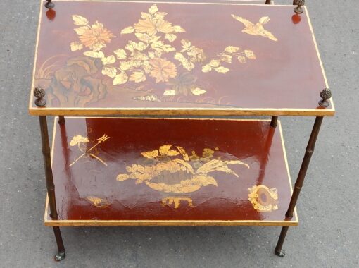 1950′ Paire de Tables Maison Baguès Décor Bambou en Bronze Doré Avec Plateaux Laque de Chine 60 X 35 X H 56 – Image 9