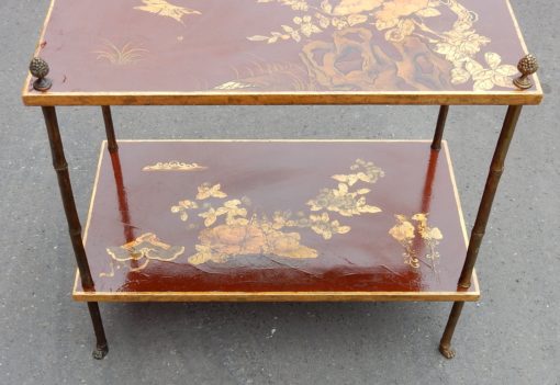 1950′ Paire de Tables Maison Baguès Décor Bambou en Bronze Doré Avec Plateaux Laque de Chine 60 X 35 X H 56 – Image 8