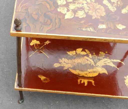 1950′ Paire de Tables Maison Baguès Décor Bambou en Bronze Doré Avec Plateaux Laque de Chine 60 X 35 X H 56 – Image 6