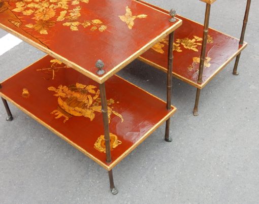 1950′ Paire de Tables Maison Baguès Décor Bambou en Bronze Doré Avec Plateaux Laque de Chine 60 X 35 X H 56 – Image 5