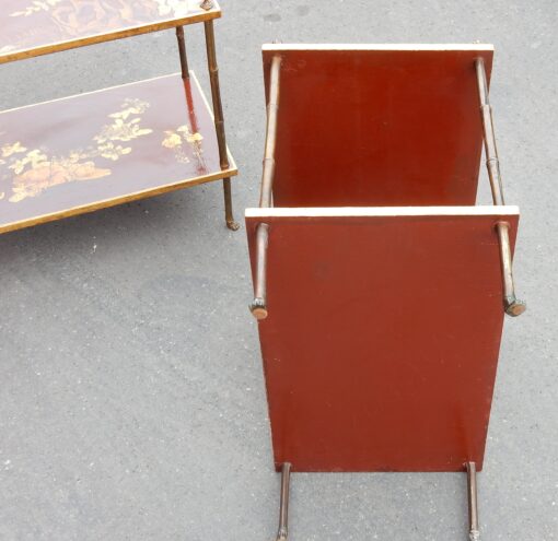 1950′ Paire de Tables Maison Baguès Décor Bambou en Bronze Doré Avec Plateaux Laque de Chine 60 X 35 X H 56 – Image 3
