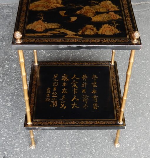 1950′  Table Maison Baguès Décor Bambou en Bronze Doré Avec Plateaux Laque de Chine 40 X 40 X H 59 CM – Image 5