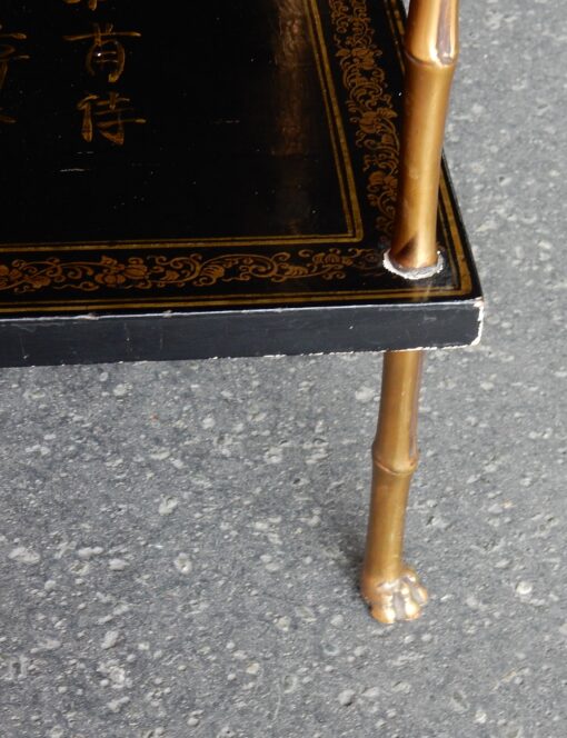 1950′  Table Maison Baguès Décor Bambou en Bronze Doré Avec Plateaux Laque de Chine 40 X 40 X H 59 CM – Image 10