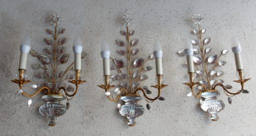 1970 ′ Series of 3 Daisy Sconces Maison Baguès H 48 cm