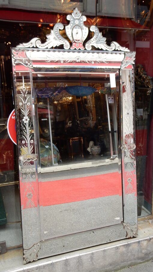 1900 ′ Venetian Mirror With Floral Decor And Pediment - 172 x 89 cm - Image 12