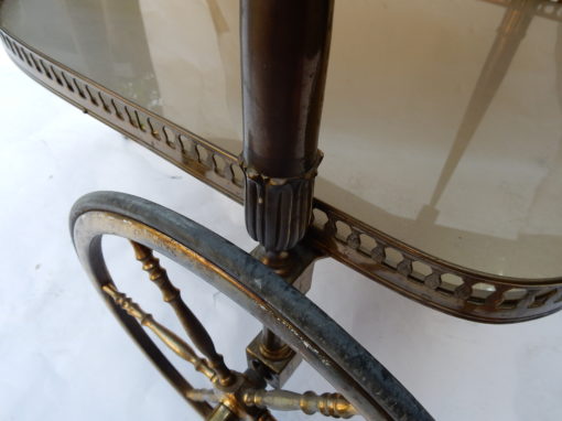 1970 ′ Rolling Bar in Bronze and Gilt Brass Maison Jansen 3 Wheels - Image 6