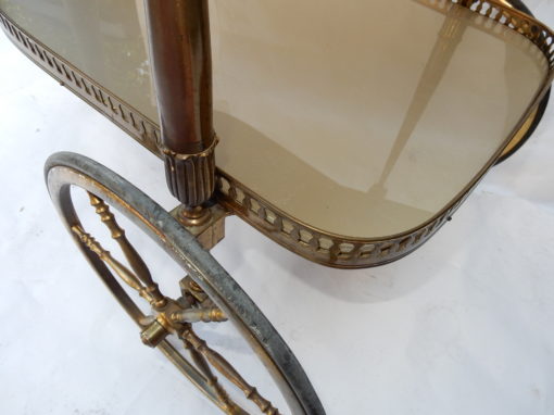1970 ′ Rolling Bar in Bronze and Gilt Brass Maison Jansen 3 Wheels - Image 4