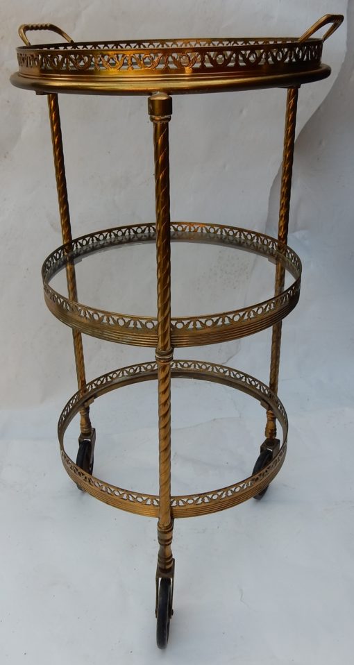 1950/70 'Round Rolling Trolley In Gilted Bronze with 3 Trays - Image 9