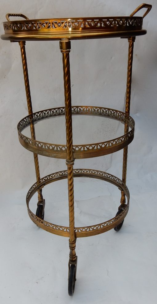 1950/70 'Round Rolling Trolley In Gilted Bronze with 3 Trays - Image 8