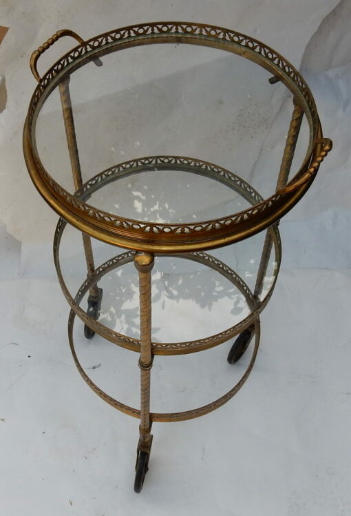 1950/70 'Round Rolling Trolley In Gilted Bronze with 3 Trays - Image 6