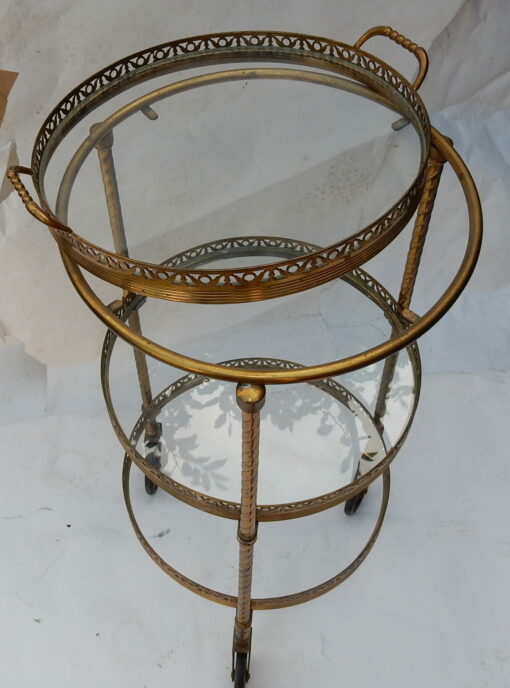 1950/70 'Round Rolling Trolley In Gilted Bronze with 3 Trays - Image 5