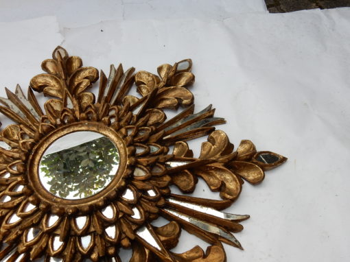 1970' Miroir Soleil Décor Flocon De Neige, Bois Doré, Diamètre 72 cm – Image 6
