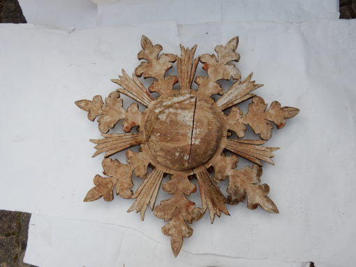 1970' Miroir Soleil Décor Flocon De Neige, Bois Doré, Diamètre 72 cm – Image 3