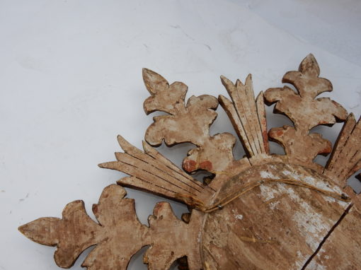 1970' Miroir Soleil Décor Flocon De Neige, Bois Doré, Diamètre 72 cm – Image 2