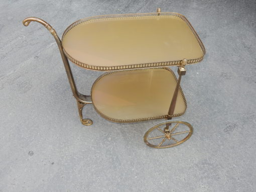 1970 ′ Rolling Bar in Bronze and Gilt Brass Maison Jansen 3 Wheels