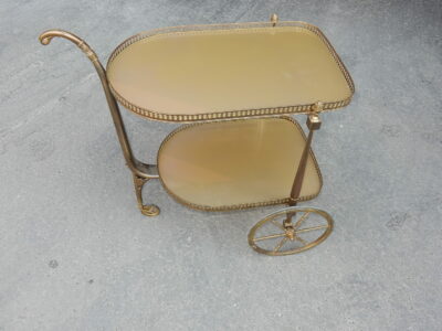 1970 ′ Rolling Bar in Bronze and Gilt Brass Maison Jansen 3 Wheels