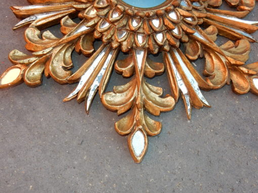 1970' Miroir Soleil Décor Flocon De Neige, Bois Doré, Diamètre 72 cm – Image 13
