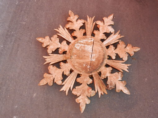 1970' Miroir Soleil Décor Flocon De Neige, Bois Doré, Diamètre 72 cm – Image 10