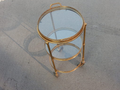 1950/70 'Round Rolling Trolley In Gilted Bronze with 3 Trays