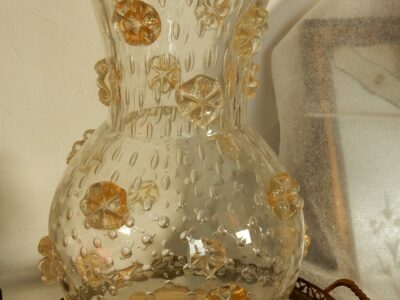 1970 ′ Barovier & Toso Style Murano Crystal Vase With Gold Paillons