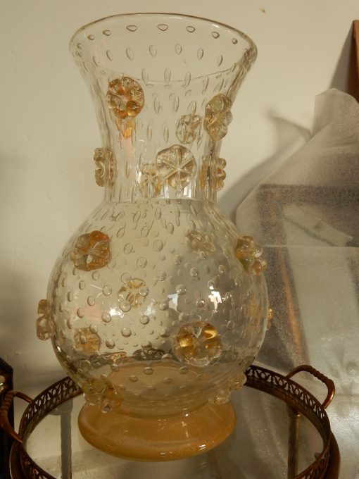 1970 ′ Barovier & Toso Style Murano Crystal Vase With Gold Paillons - Image 6