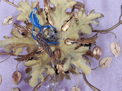 1970' Pair Ceiling Light or Wall Lamp with Flowers and Leaves in the Style of Maison Bagués With Orange Color Leaves - Image 5