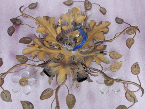 1970' Pair Ceiling Light or Wall Lamp with Flowers and Leaves in the Style of Maison Bagués With Orange Color Leaves - Image 3