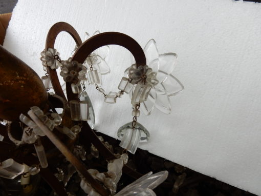 1950′ Lustre Cage Italie à 12 Lumières Bois Doré Et Cristal Diamètre 90 X H 100 cm – Image 5