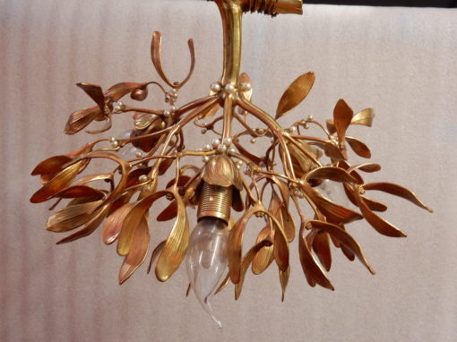 1900′ Lustre Boule de Gui en Bronze Doré Art Nouveau a 3 Lampes Diamètre 43 cm Douilles En Forme De Tulipes – Image 11