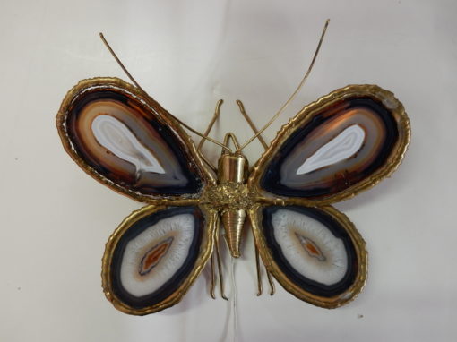 1970′ Applique Papillon Duval Brasseur Ou Isabelle Faure Avec Ailes En Agates Bleues 43 X H 37 CM – Image 14