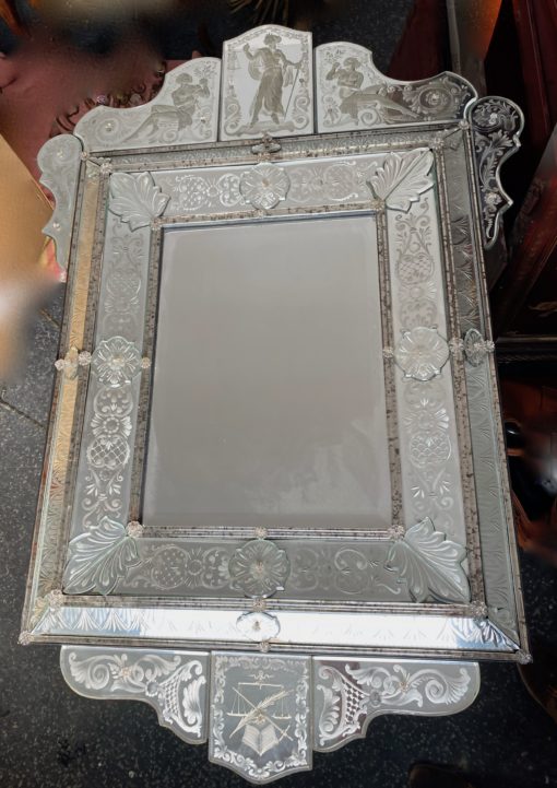 1970 'Venice Mirror In The Antique With Decor Of Characters Symbolizing Justice Signed HIMBERGER 1974