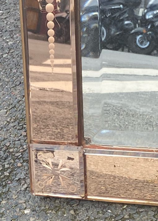 1950/70' Miroir Rectangulaire de Venise Couleur Cuivrée avec Cabochons Carrés 83 X 143 cm – Image 8