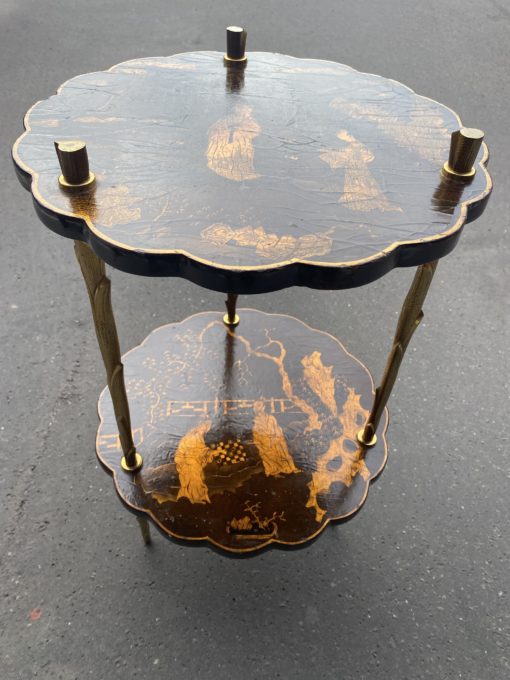 1950/70 ′ Maison Baguès Pedestal Table Palm Tree Decor in Gilt Bronze With Chinese Lacquer Trays Diameter 34.5 H 58 CM - Image 9