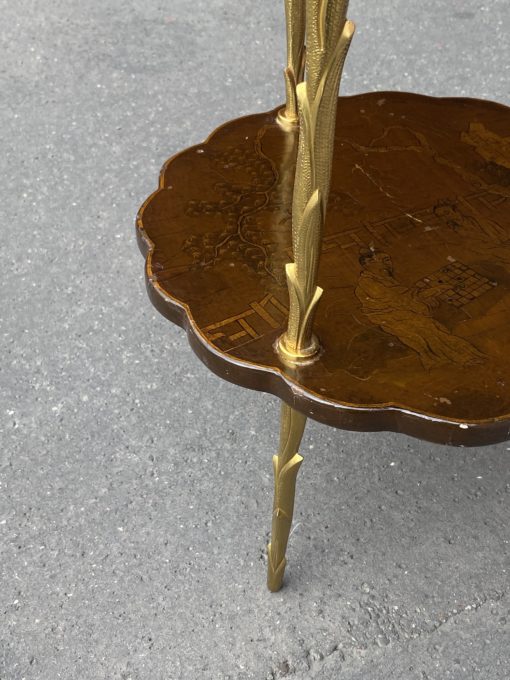 1950/70 ′ Maison Baguès Pedestal Table Palm Tree Decor in Gilt Bronze With Chinese Lacquer Trays Diameter 34.5 H 58 CM - Image 7