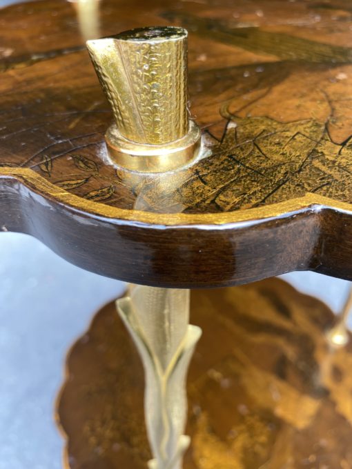 1950/70 ′ Maison Baguès Pedestal Table Palm Tree Decor in Gilt Bronze With Chinese Lacquer Trays Diameter 34.5 H 58 CM - Image 4
