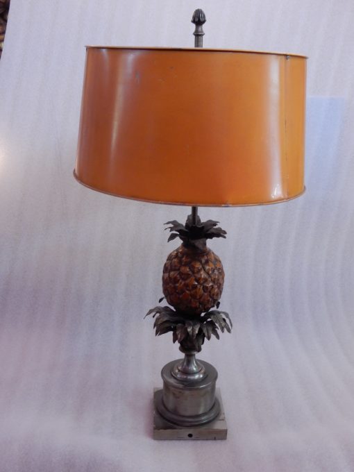 1950/70 Lampe à l’Ananas en Bronze Argenté, Abat-jour en Métal, Signée Charles, Made In France – Image 11