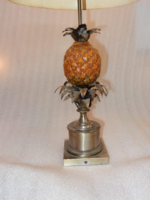 1950/70 Lampe à l’Ananas en Bronze Argenté, Abat-jour en Métal, Signée Charles, Made In France – Image 8