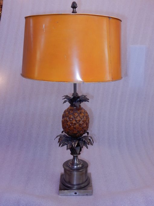 1950/70 Lampe à l’Ananas en Bronze Argenté, Abat-jour en Métal, Signée Charles, Made In France – Image 6