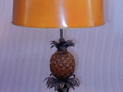 1950/70 Pineapple Lamp in Silver Bronze, Metal Shade, Signed Charles, Made In France
