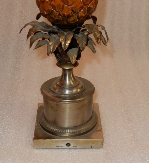 1950/70 Lampe à l’Ananas en Bronze Argenté, Abat-jour en Métal, Signée Charles, Made In France – Image 2
