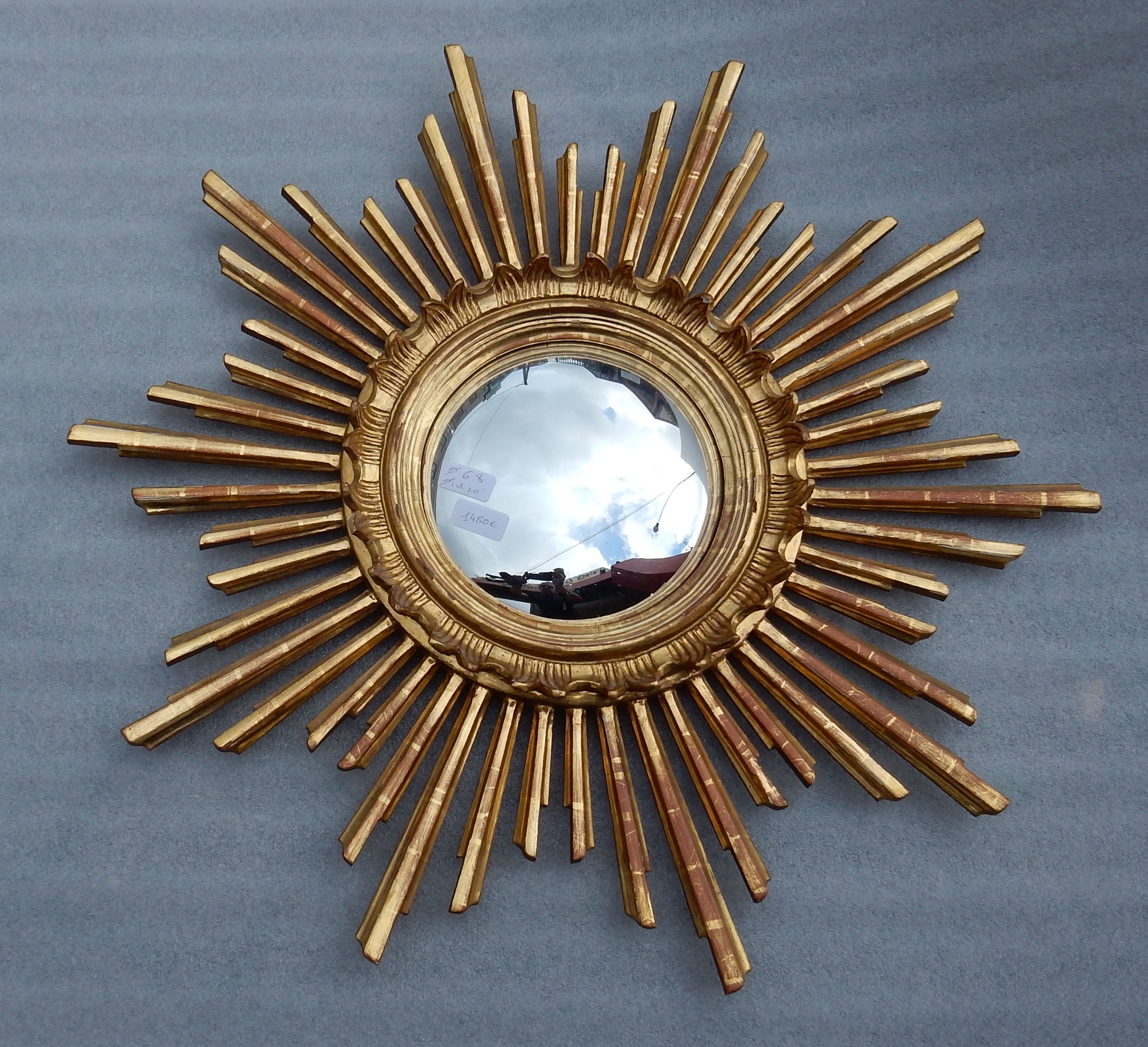 1950/70 ' Miroir soleil Convexe, Bois Doré – Diamètre 68 cm