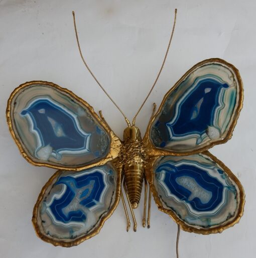 1970′ Applique Papillon Duval Brasseur Ou Isabelle Faure Avec Ailes En Agates Bleues 39 X H 39 CM – Image 15