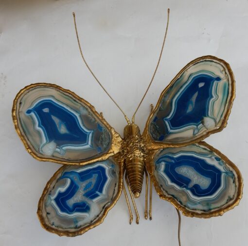 1970′ Applique Papillon Duval Brasseur Ou Isabelle Faure Avec Ailes En Agates Bleues 39 X H 39 CM – Image 14