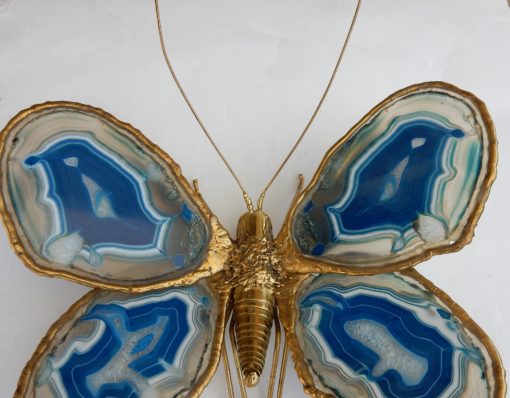 1970′ Applique Papillon Duval Brasseur Ou Isabelle Faure Avec Ailes En Agates Bleues 39 X H 39 CM – Image 12